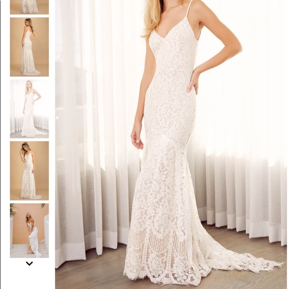 Lulu’s Flynn White Lace Maxi Wedding Dress